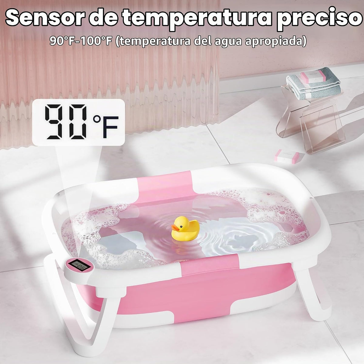 iBabyMax Bañera plegable para bebés con termómetro, 0-36 meses, ros...
