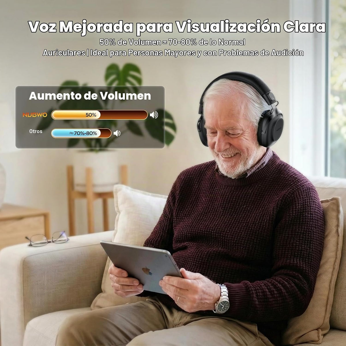 NUBWO Auriculares inalámbricos de TV para personas mayores con disc...