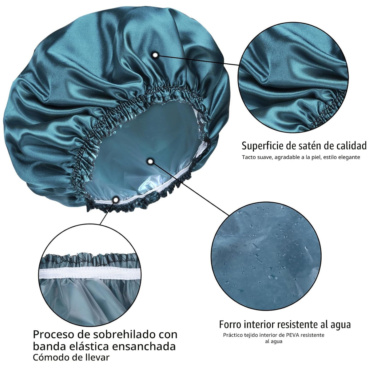 Gorros de ducha para mujer, 4 piezas de gorros de baño elásticos y...