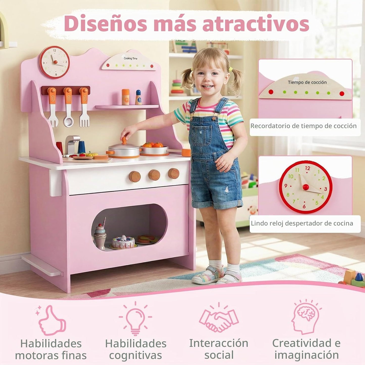 Costzon Juego de cocina para niños, juguete de madera con grifo de...