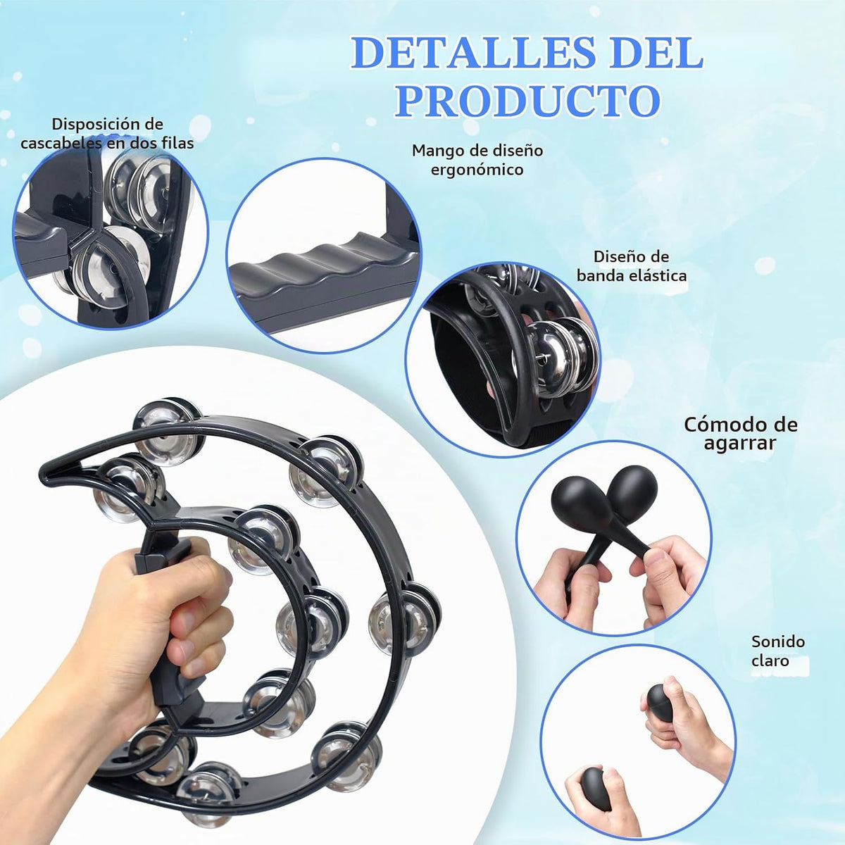 Panderetas para adultos, juego de percusión musical de mano, pander...