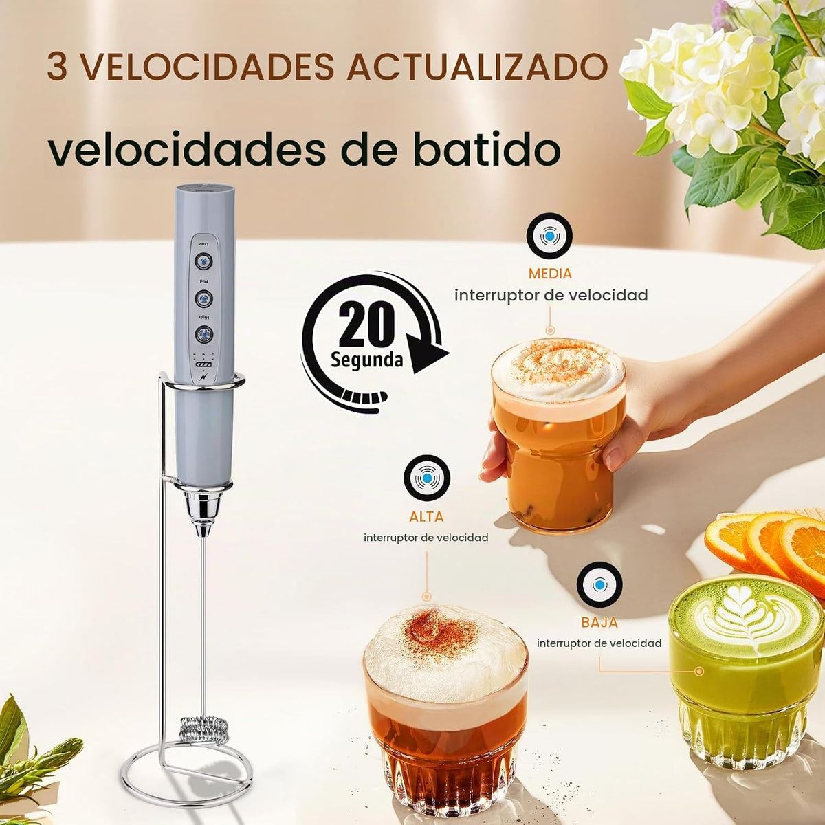 YUSWKO Espumador de leche recargable para café, batidora de bebidas...