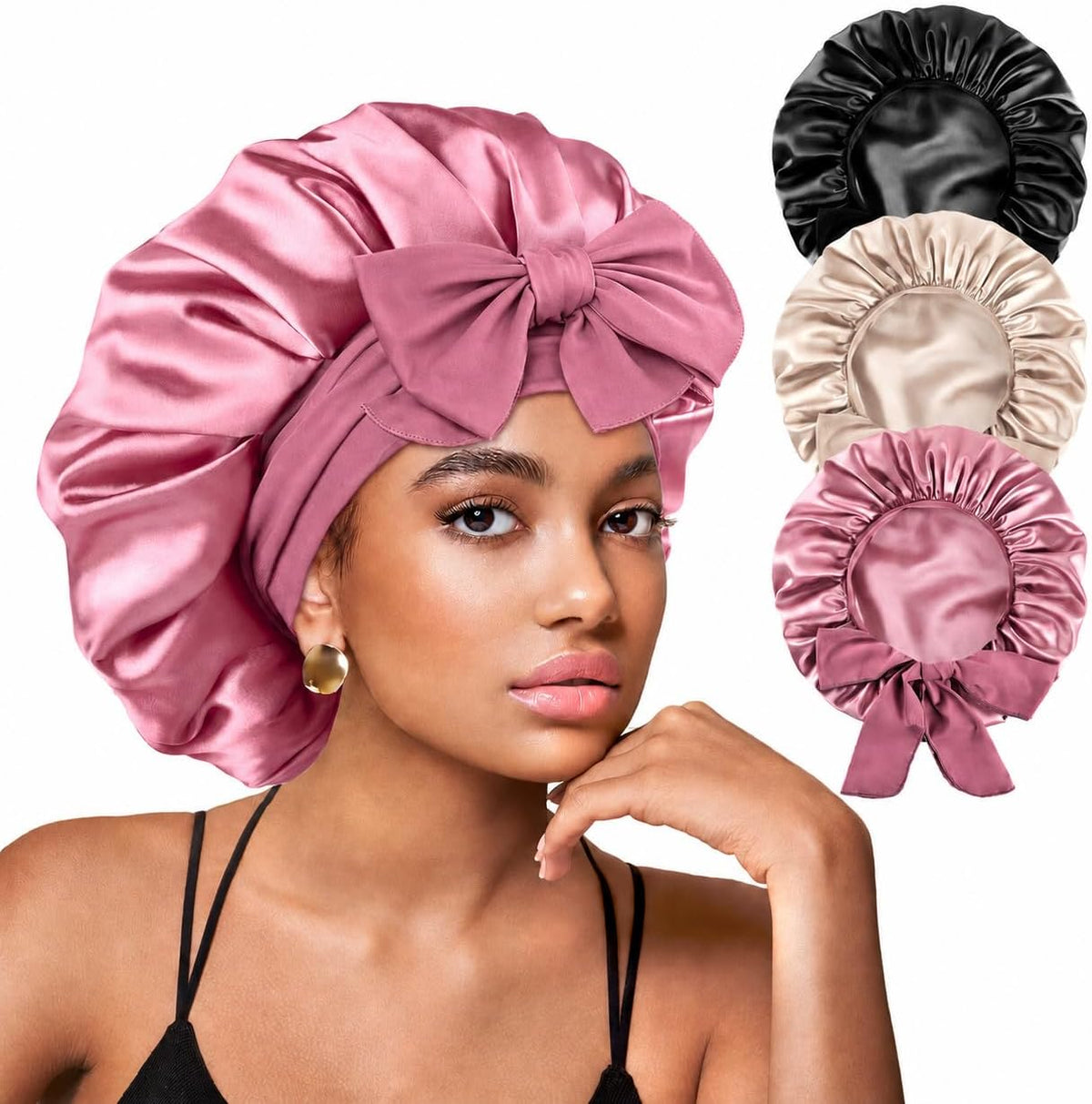Yanideer 3 piezas Gorro de satén de seda para dormir, gorro de dobl...