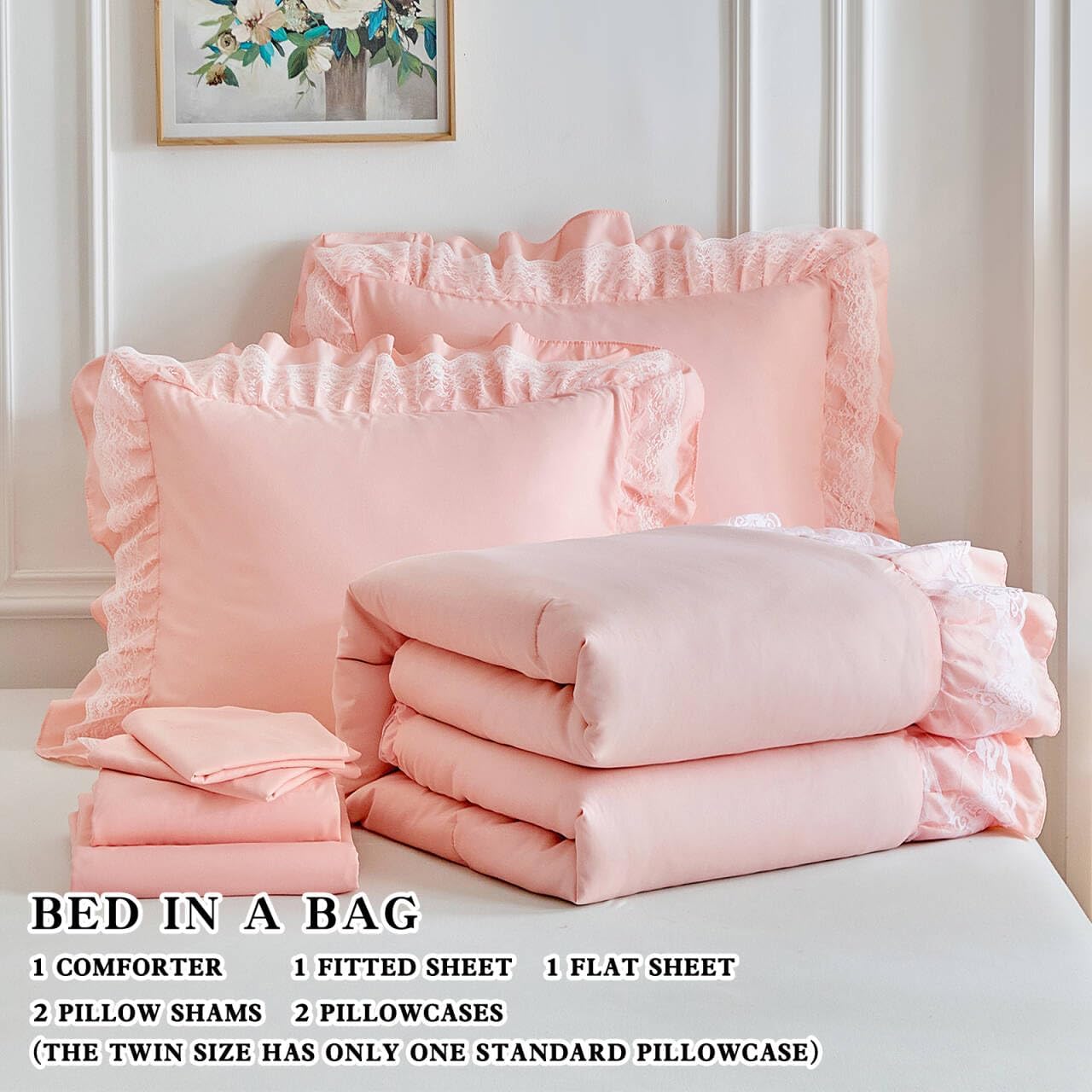 Juego de ropa de cama Joyreap con encaje y volantes en una bolsa, r...