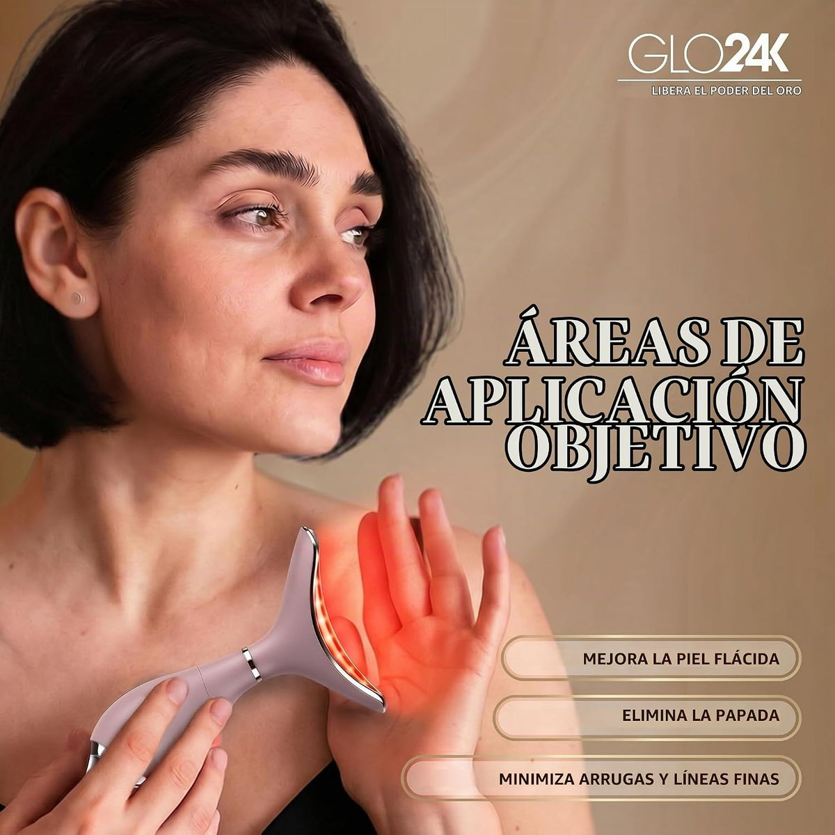 Masajeador facial LED GLO24K y varita para el cuello, herramienta p...
