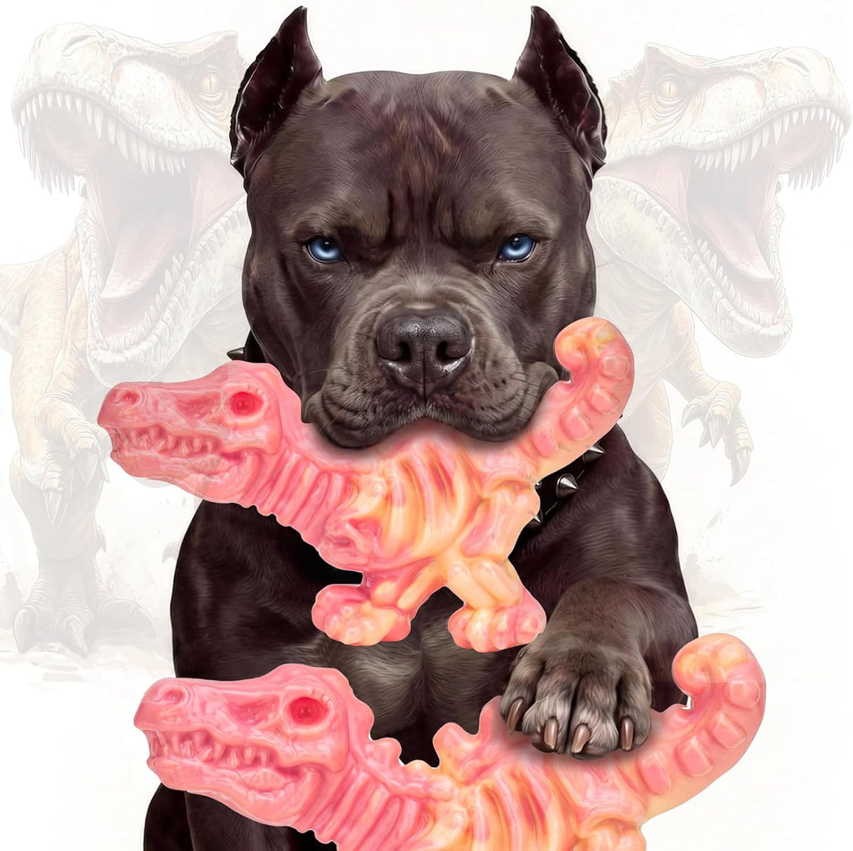 DinoBone Paquete de 2 juguetes masticables para perros resistentes...
