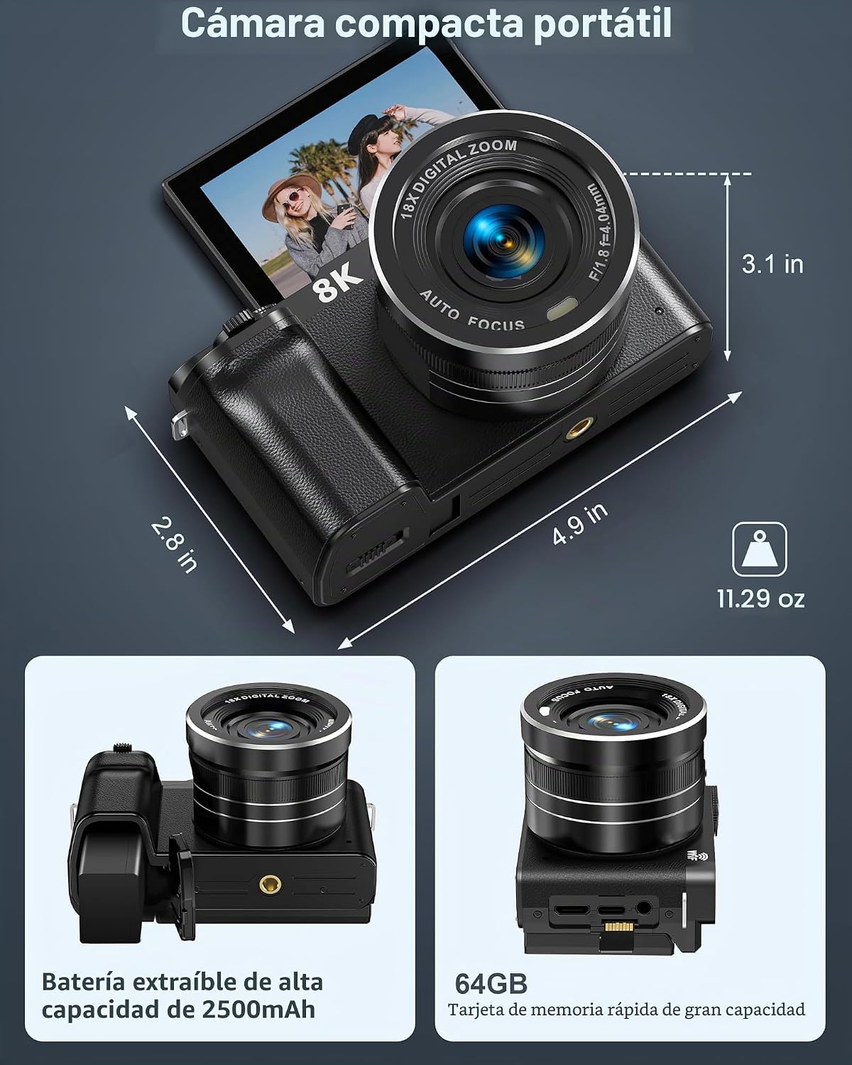 Cámara digital 8K, cámaras de 88 MP para fotografía, cámara WiFi pa...