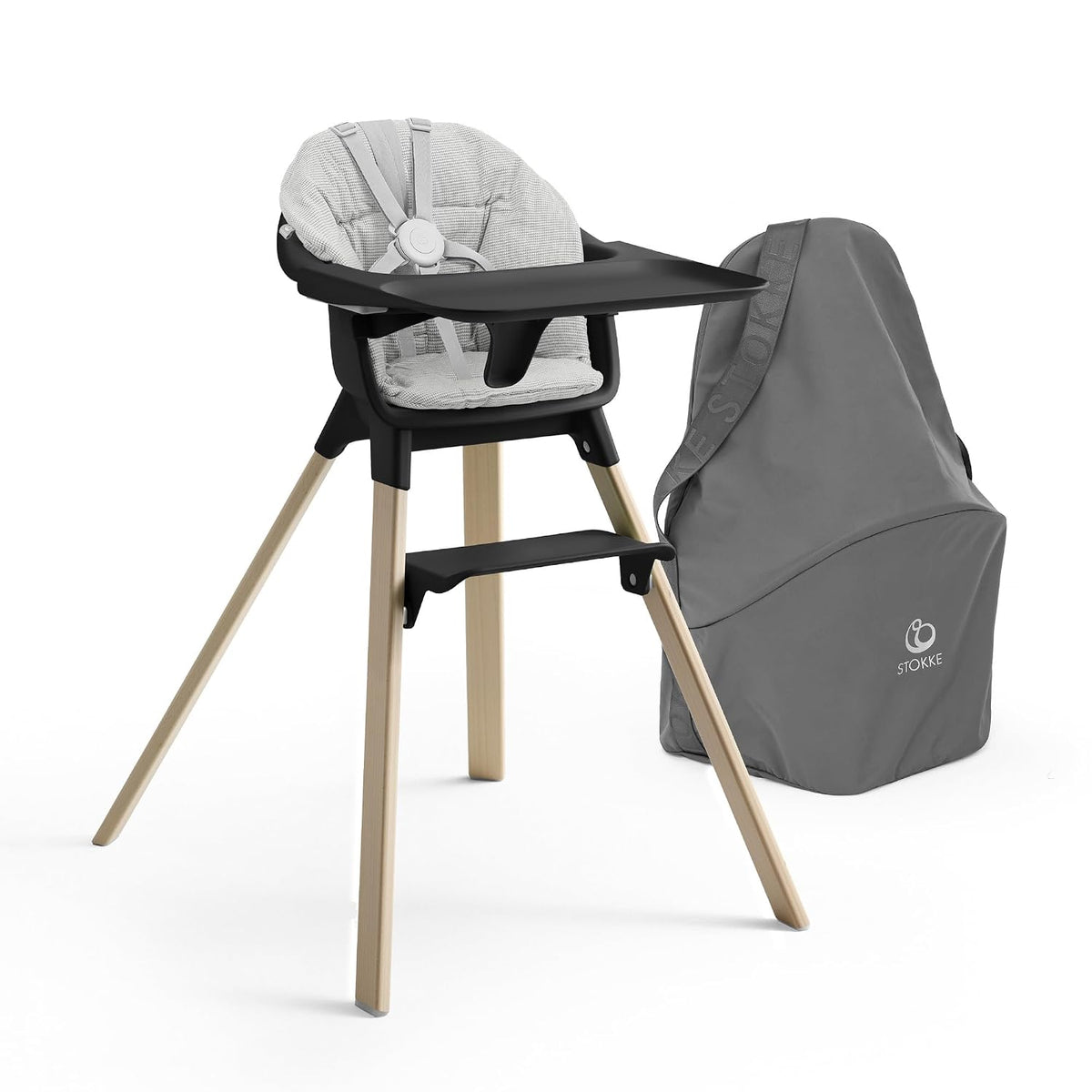 Stokke Silla alta Clikk (negro\/natural) con cojín Clikk (gris nórd...