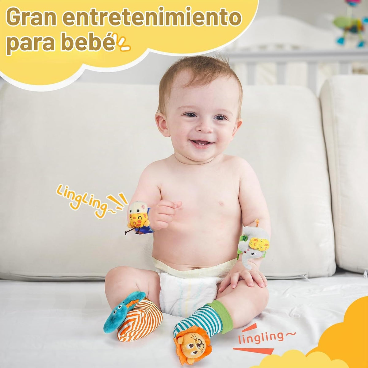 URMYWO Sonajeros de muñeca para bebé - Calcetines sonajero - Juego...
