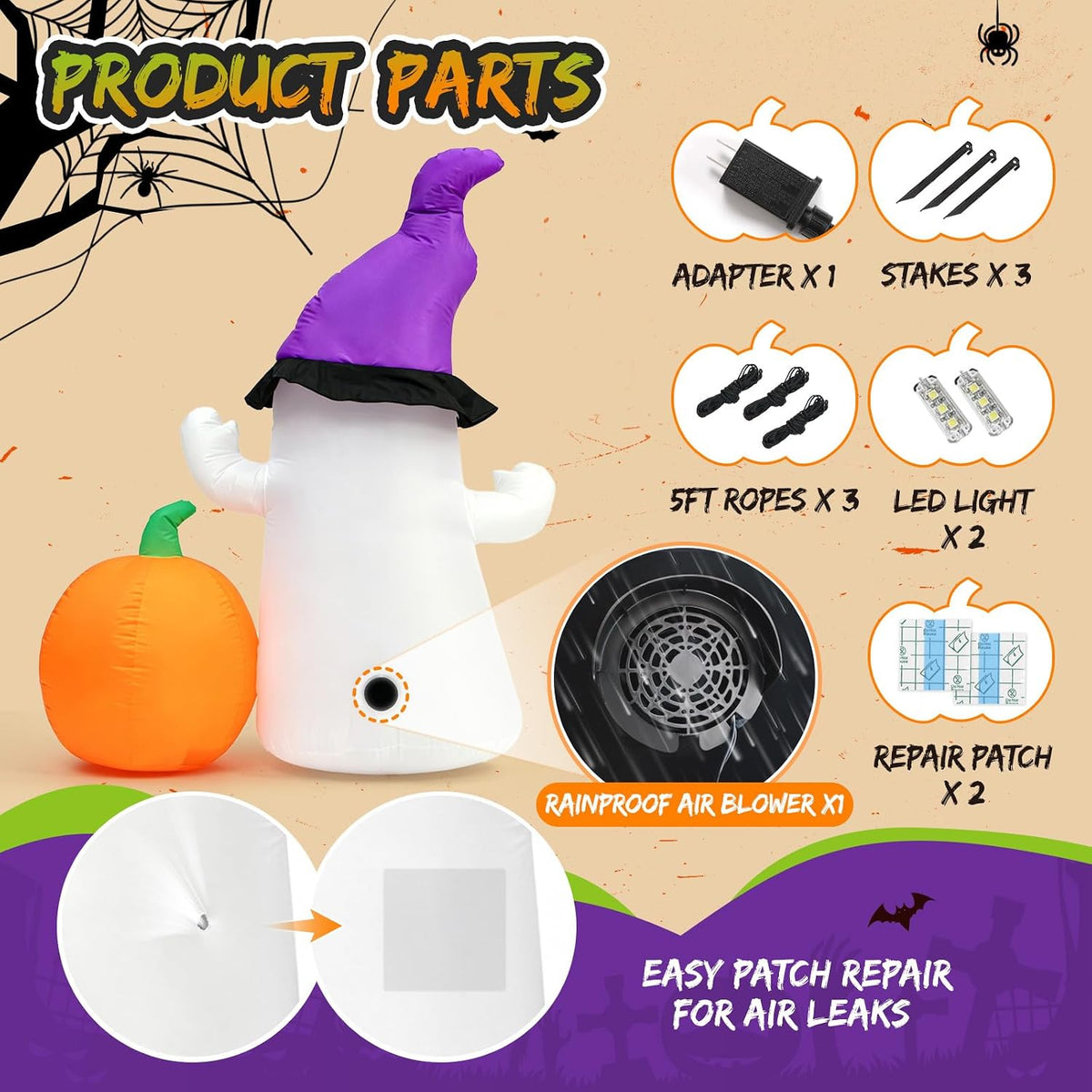 Toiyjofe Fantasma inflable de Halloween de 5.5 pies con decoración...