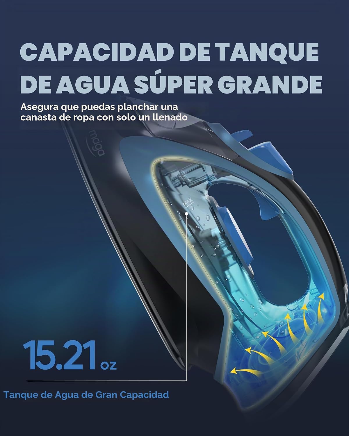 OMAIGA Plancha de vapor de 1750 W para ropa, tanque de agua grande...