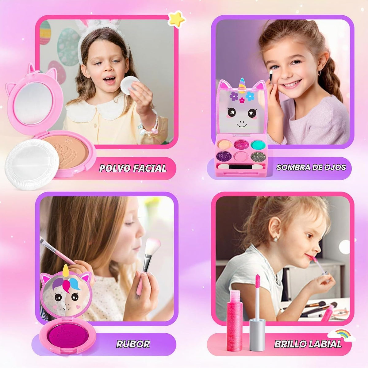 ULOVEME Kit de maquillaje lavable para niñas de 4 a 6 años con mone...