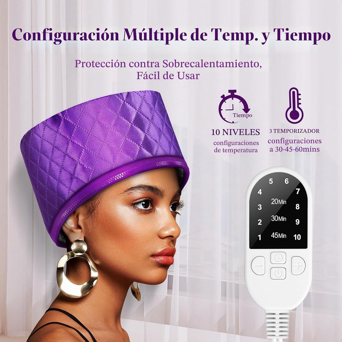 Gorro térmico de vapor para tratamiento natural del cabello: gorro...