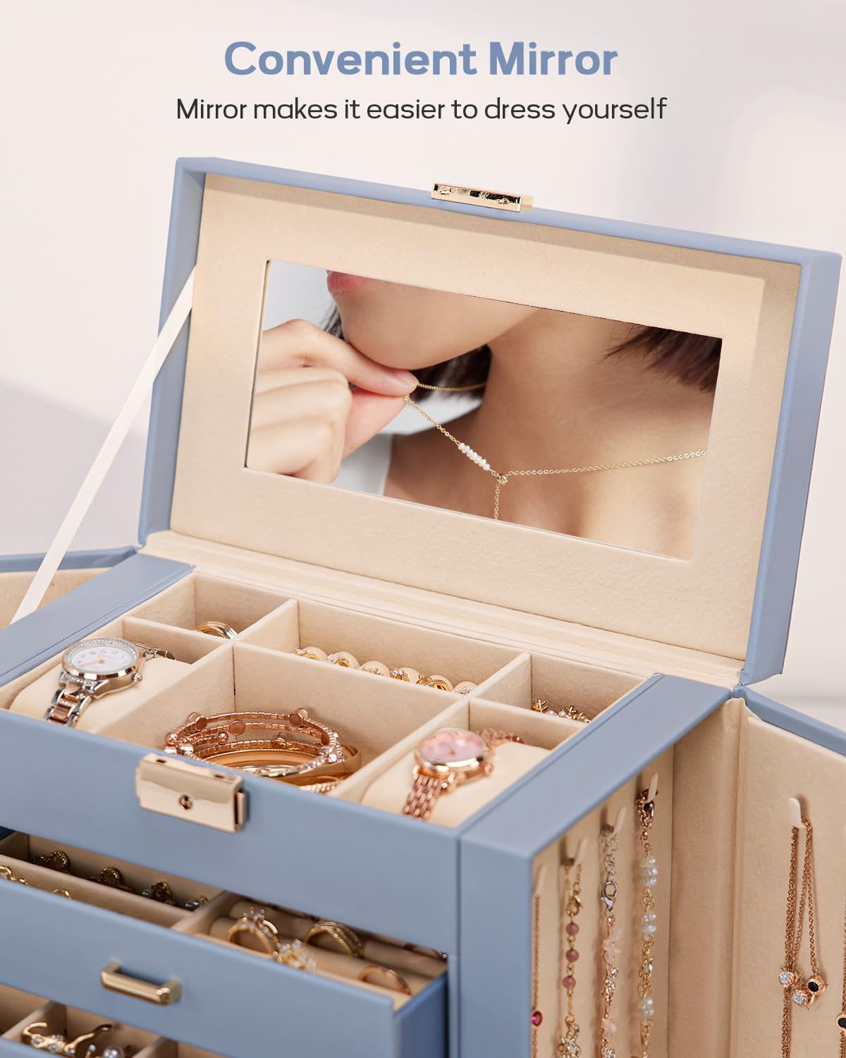 Homde - Joyero grande para mujer: organizador de 5 capas con cerrad...