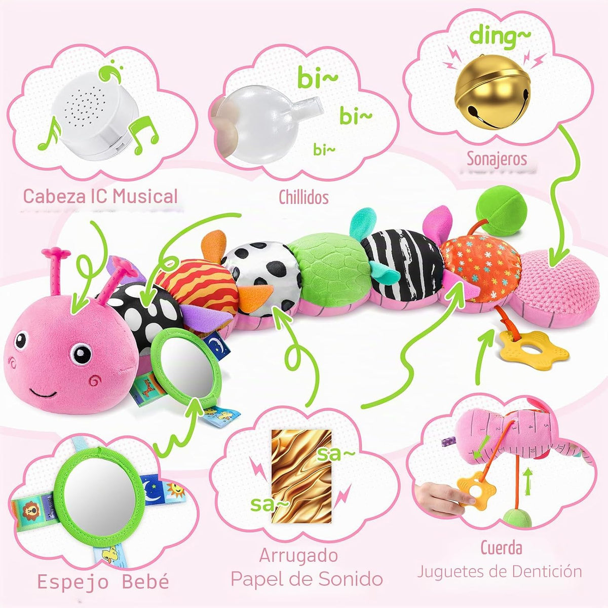Juguetes para bebés sensoriales musicales de animales de peluche pa...