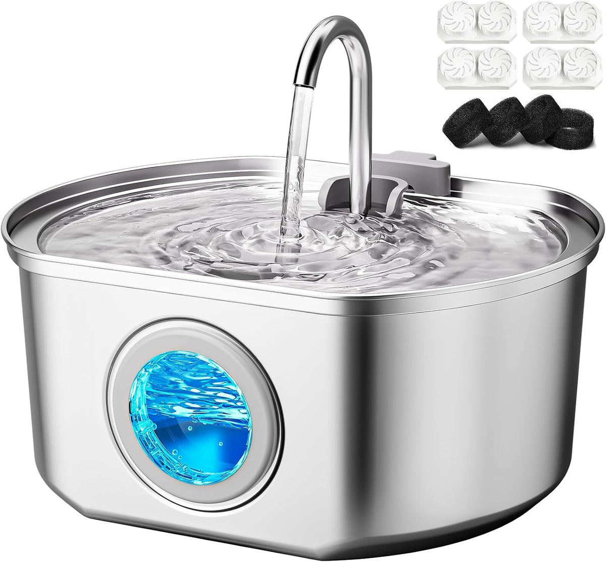 Fuente de agua para gatos de acero inoxidable: fuente de gato de 10...