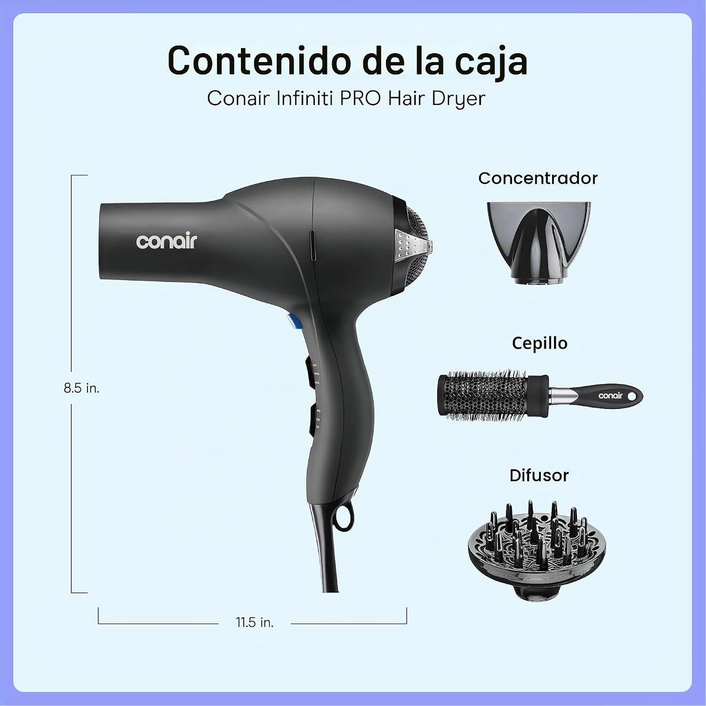Conair Secador de pelo con difusor, concentrador y cepillo redondo,...