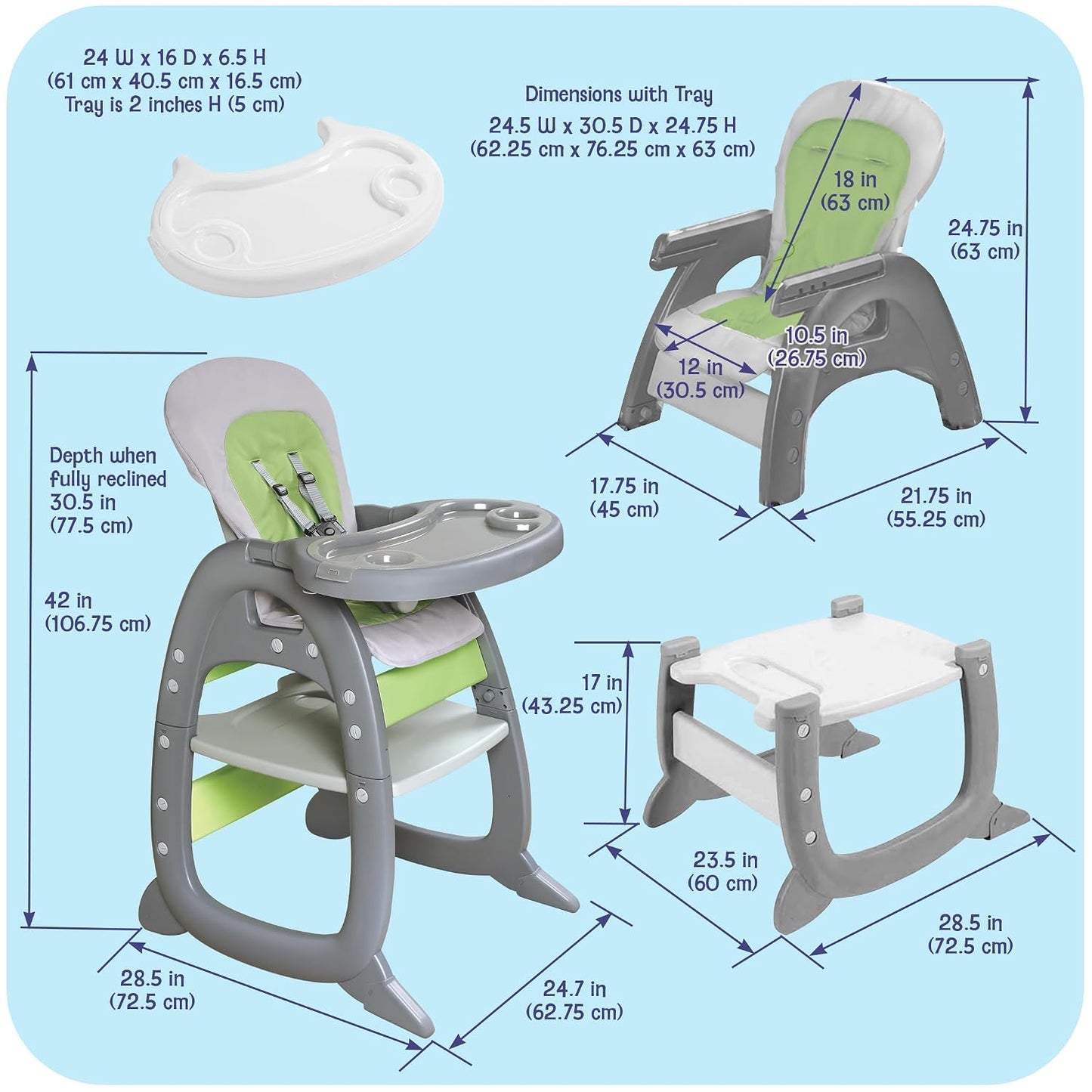 Envee II - Silla alta para bebé con mesa de juego para niños pequeñ...