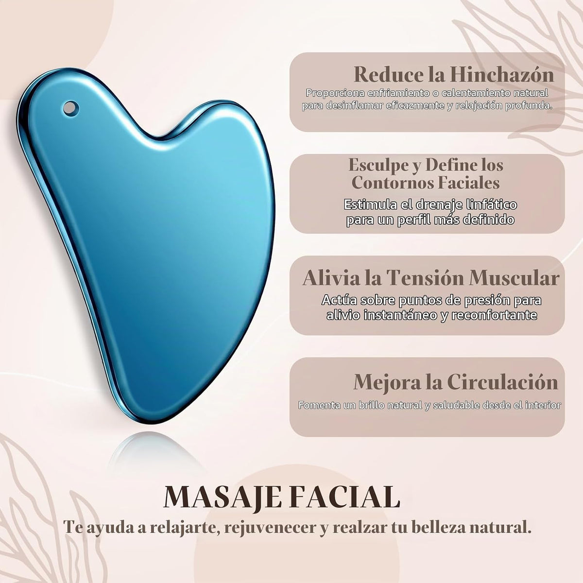 Nuanchu 304 Gua Sha - Herramienta facial de acero inoxidable, azul,...