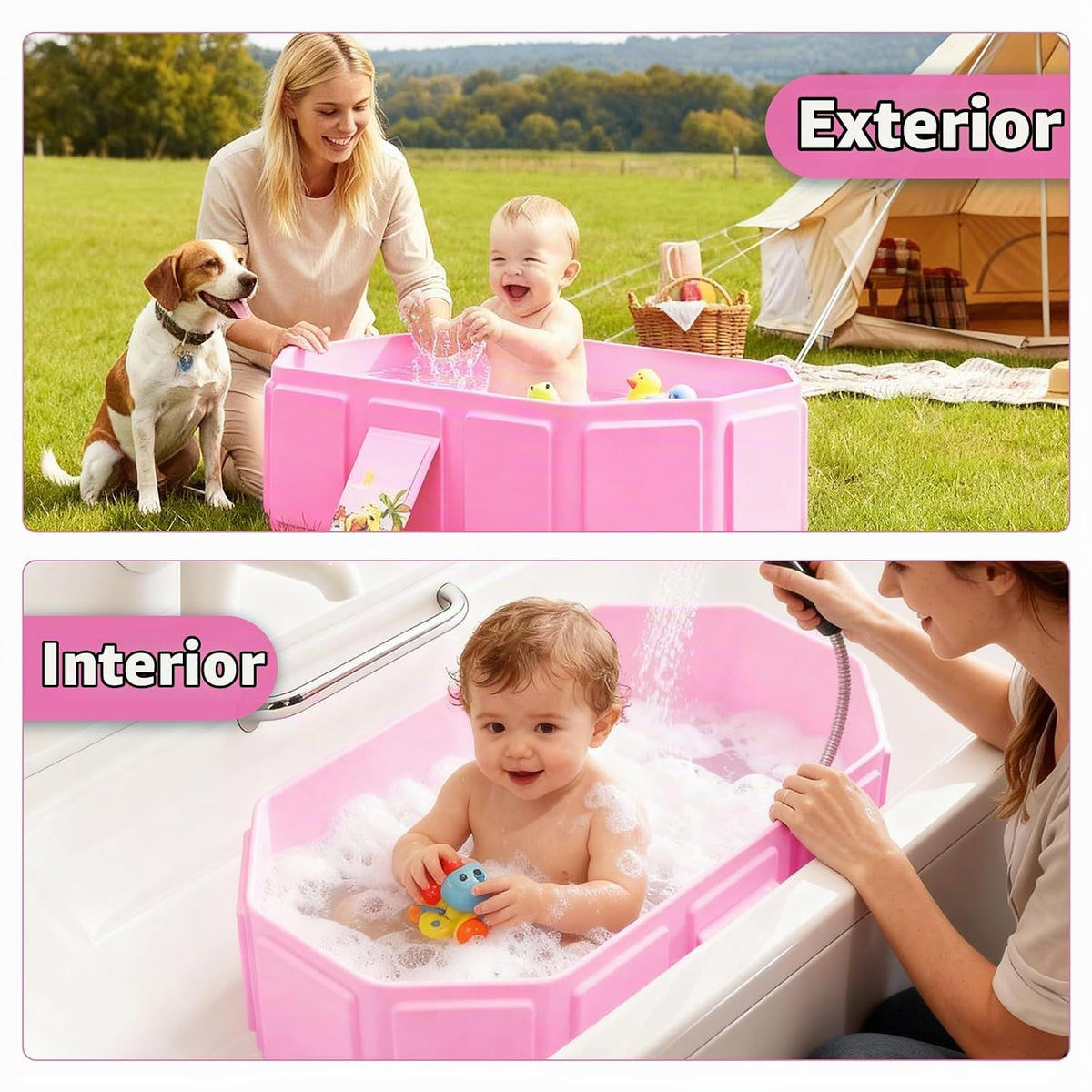 Bañera plegable para bebé, bañera para niños pequeños con tapón de...