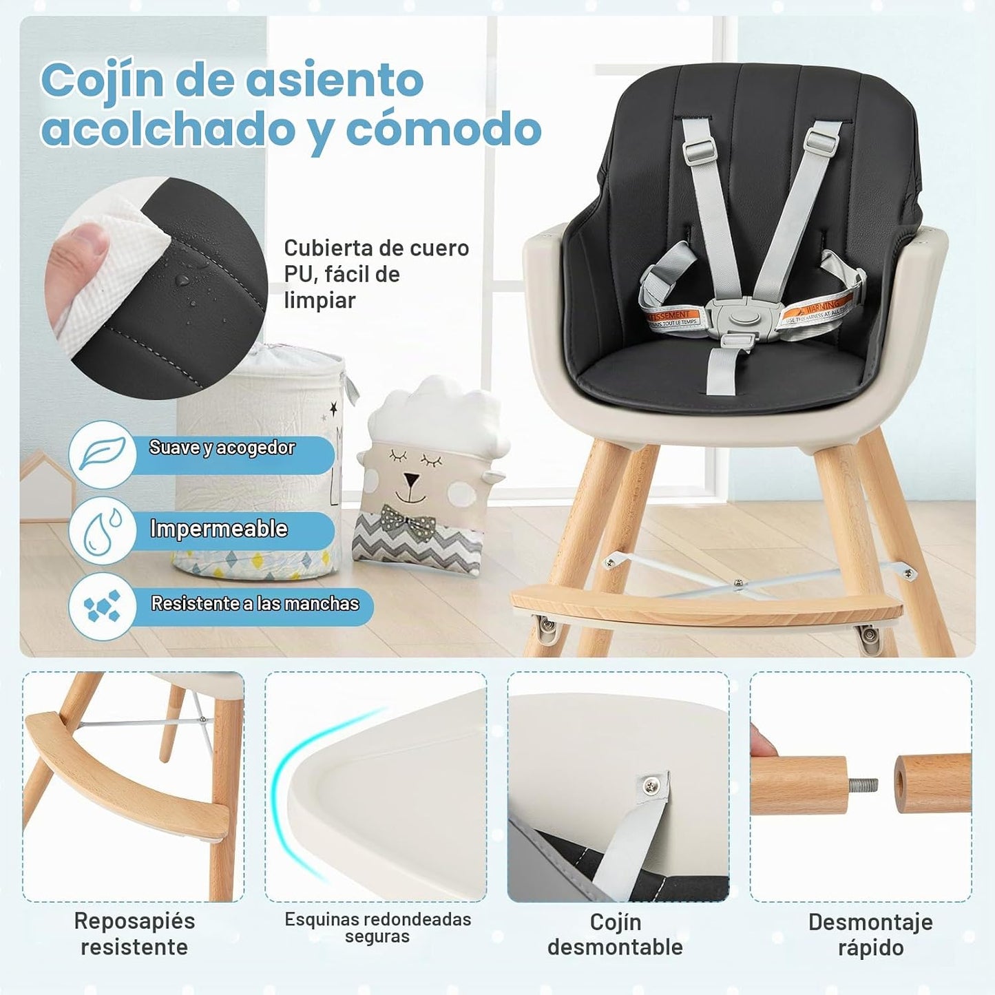 HONEY JOY Silla alta para bebé, silla alta 6 en 1 de madera Eat &am...