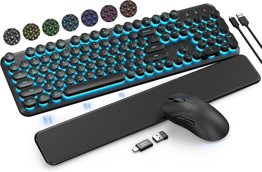 Teclado y ratón inalámbricos retroiluminados - Teclado de máquina d...