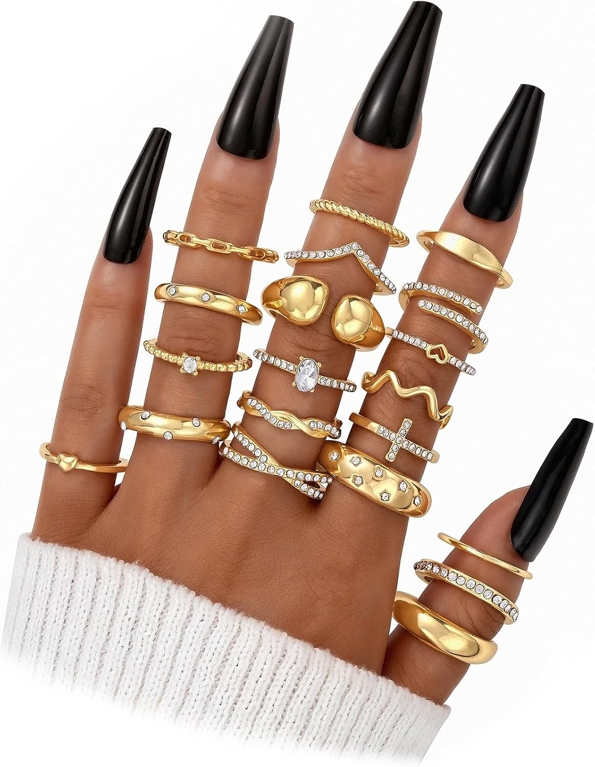 FAXHION Juego de 25 anillos apilables de oro para mujer, anillo de...