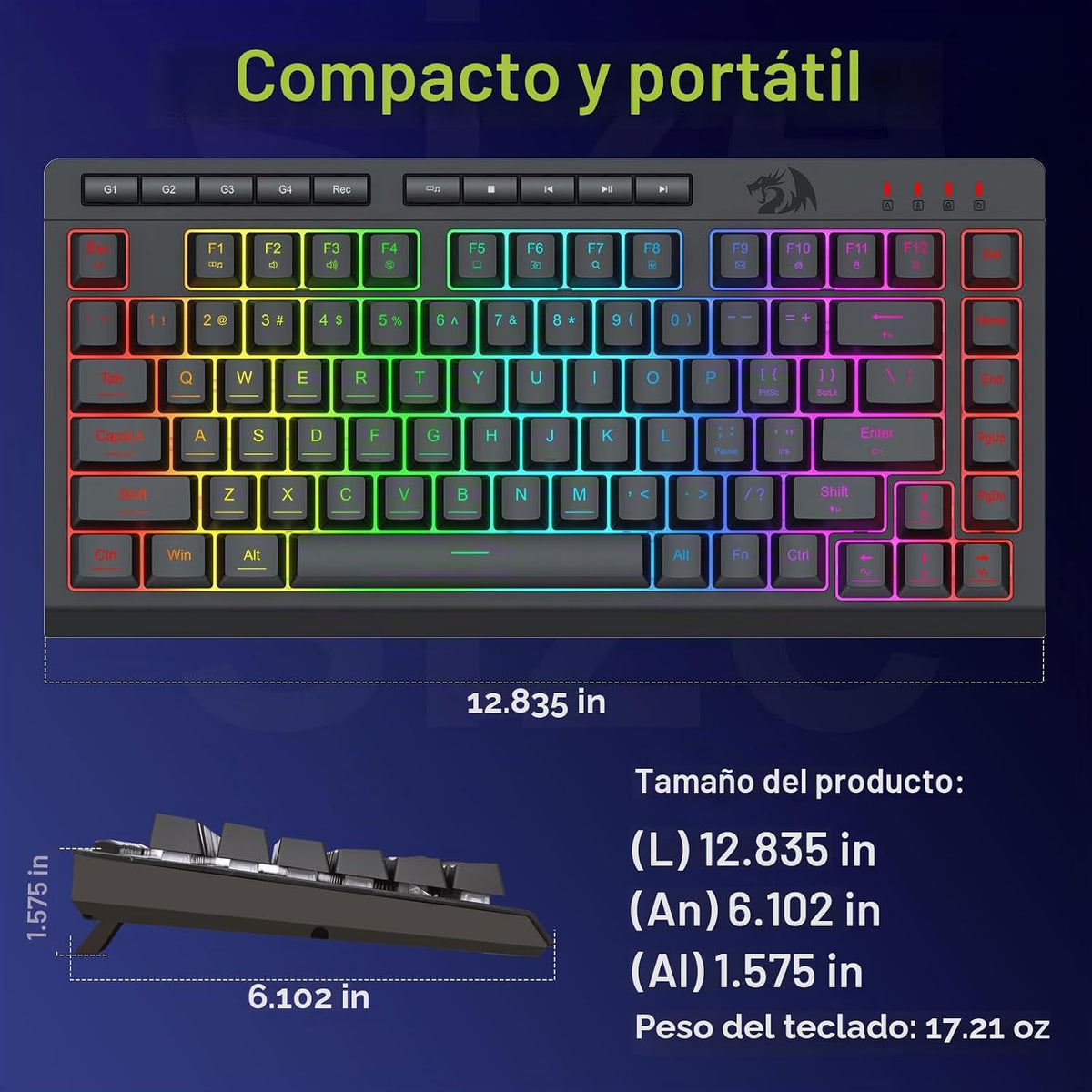 Redragon Teclado para juegos K524 75% con cable, retroiluminación R...