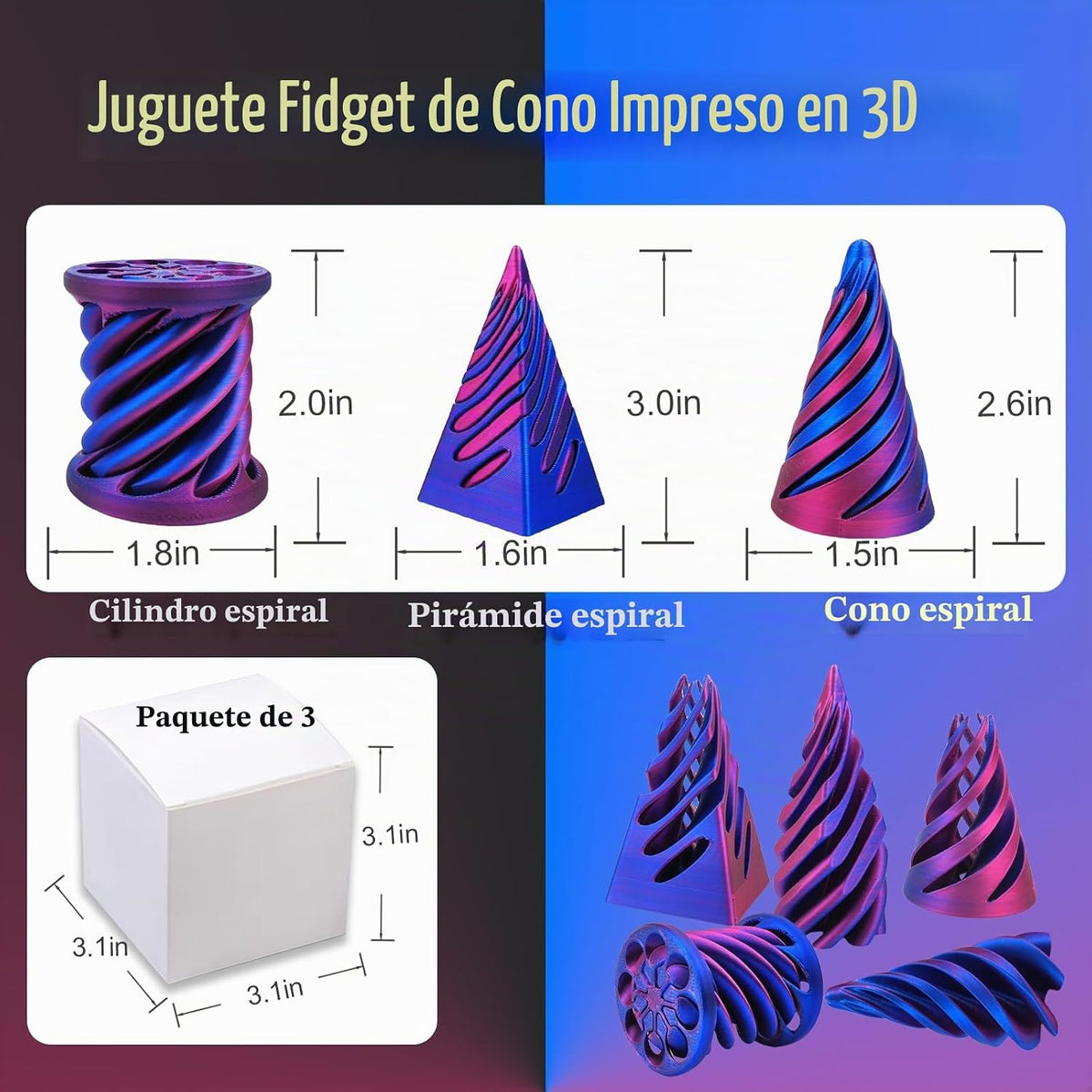 3 piezas 3D impreso pirámide imposible passthrough escultura, cono...
