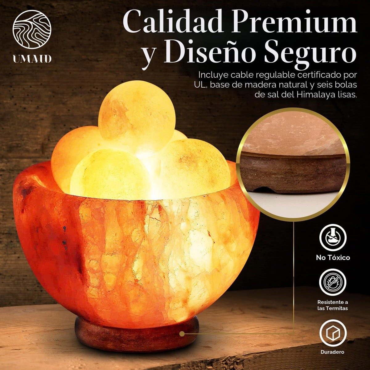 UMAID Lámpara de sal del Himalaya con cuenco y 6 bolas de masaje \u...