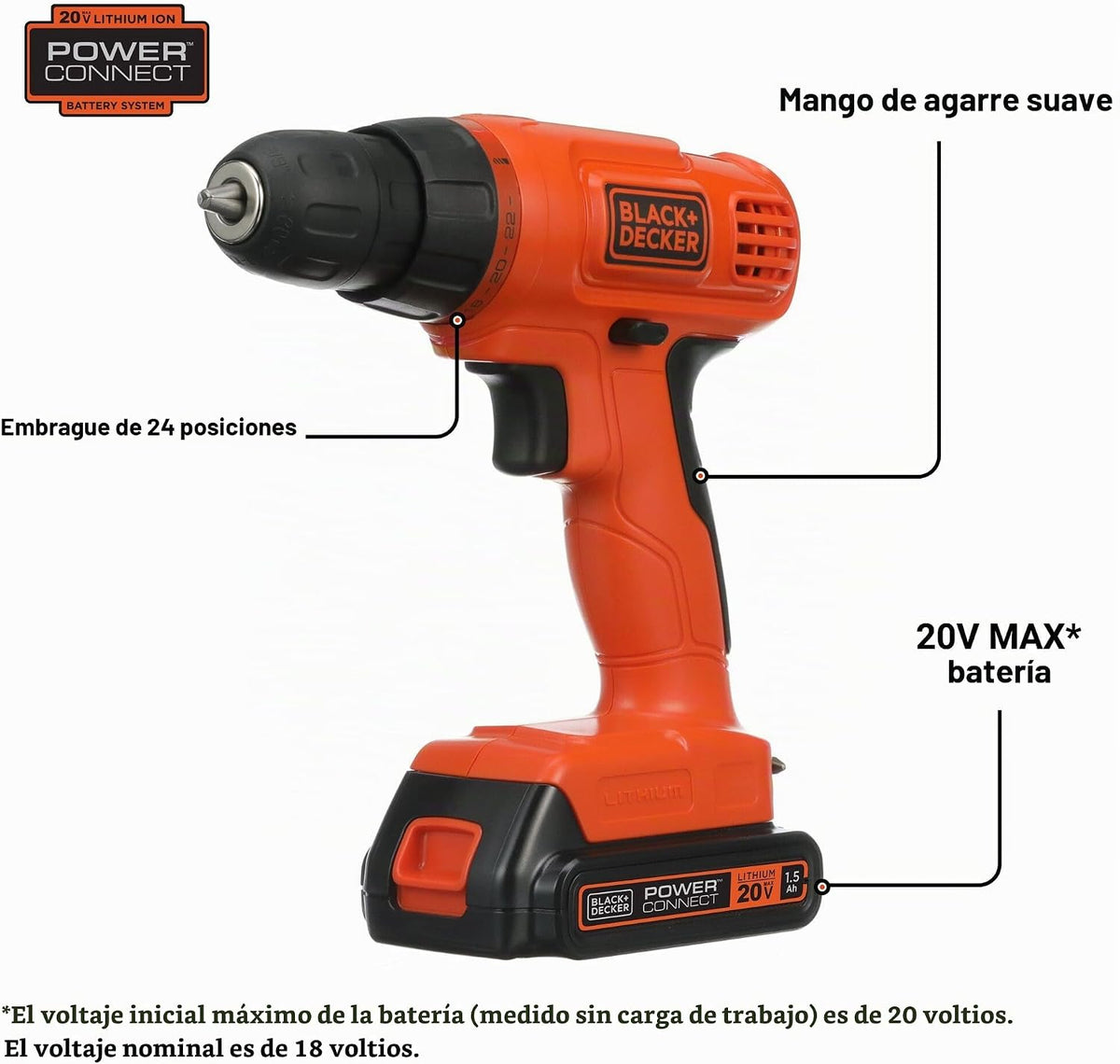 Taladro con iones de litio con 100 accesorios Black &amp; Decker LD...