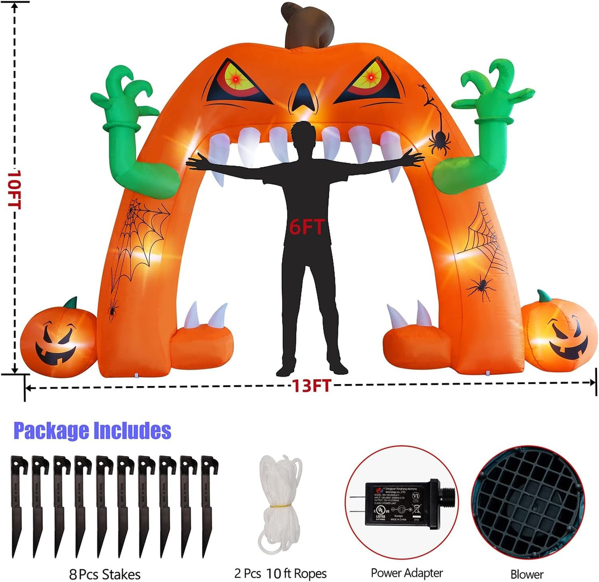 Juegoal Arco de calabaza inflable iluminado para Halloween, 13 pies...