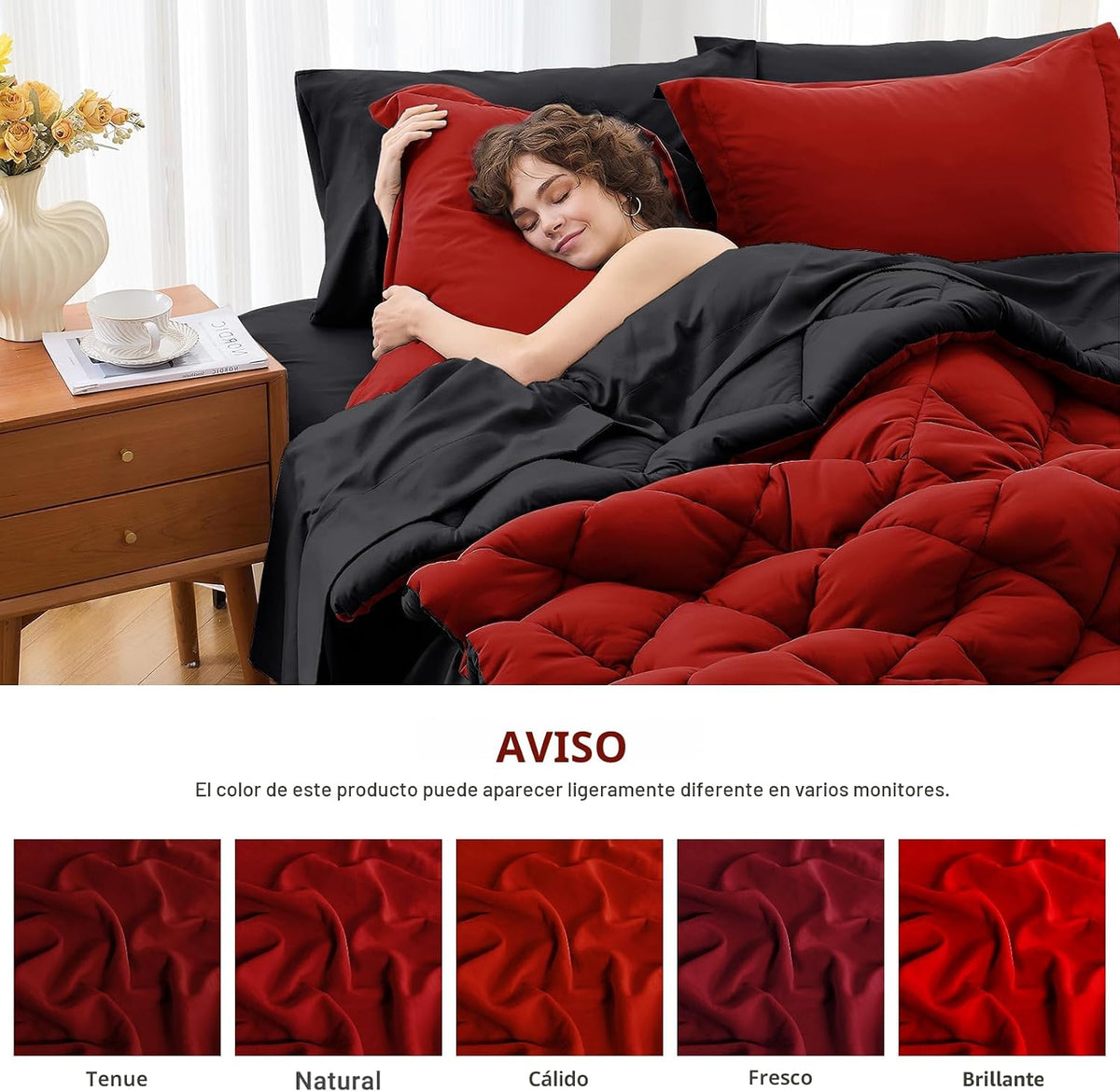 MUXHOMO Juego de edredón Queen de 7 piezas, cama reversible en una...