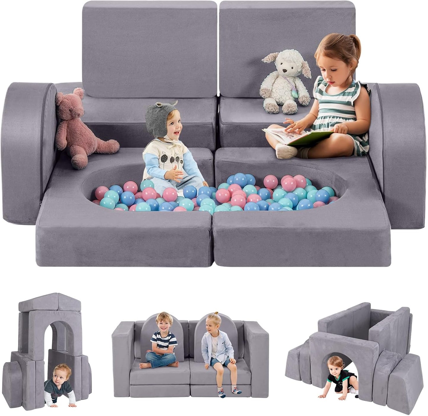 INFANS Sofá modular de juego para niños, 8 piezas de sofá modular m...