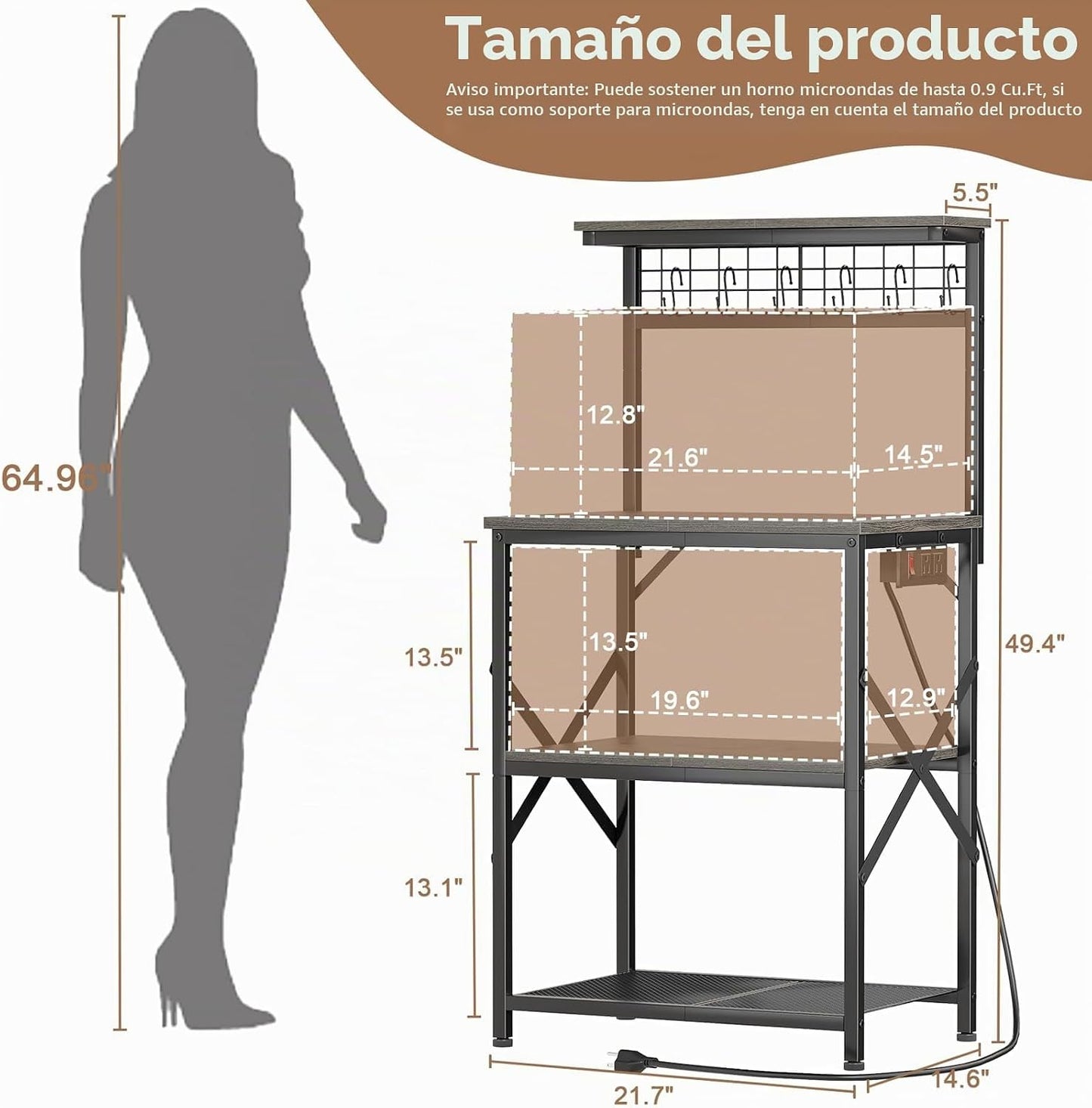 Furologee Estante para hornear de cocina con toma de corriente, est...