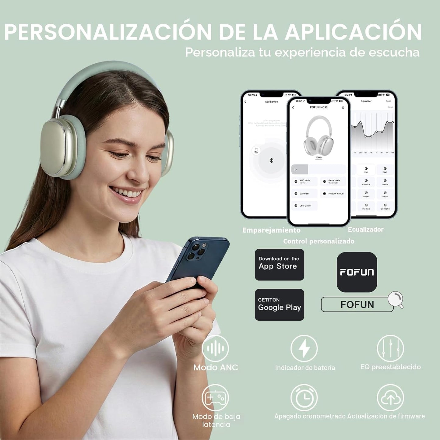 FOFUN NC95 - Auriculares híbridos con cancelación activa de ruido c...