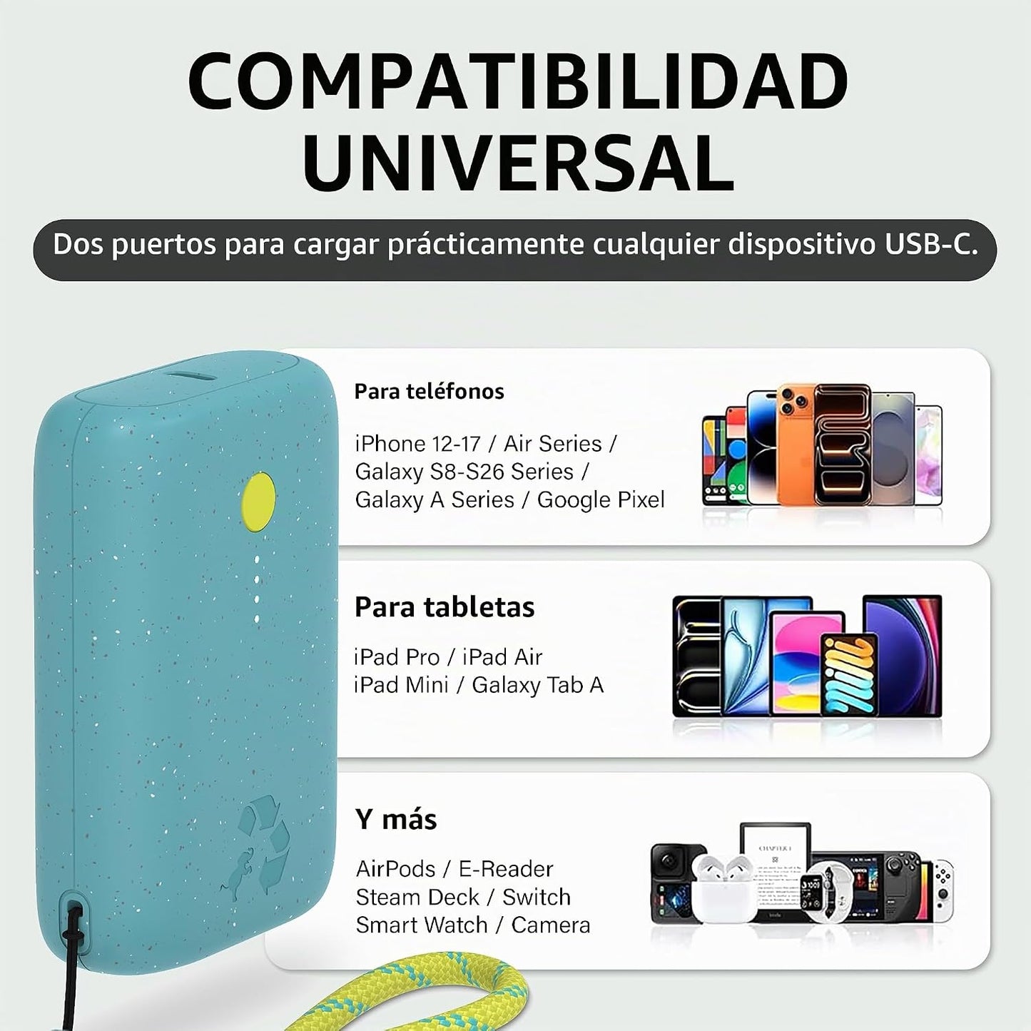 Nimble Champ Cargador Portátil, Batería Externa de 10,000mAh Carga...