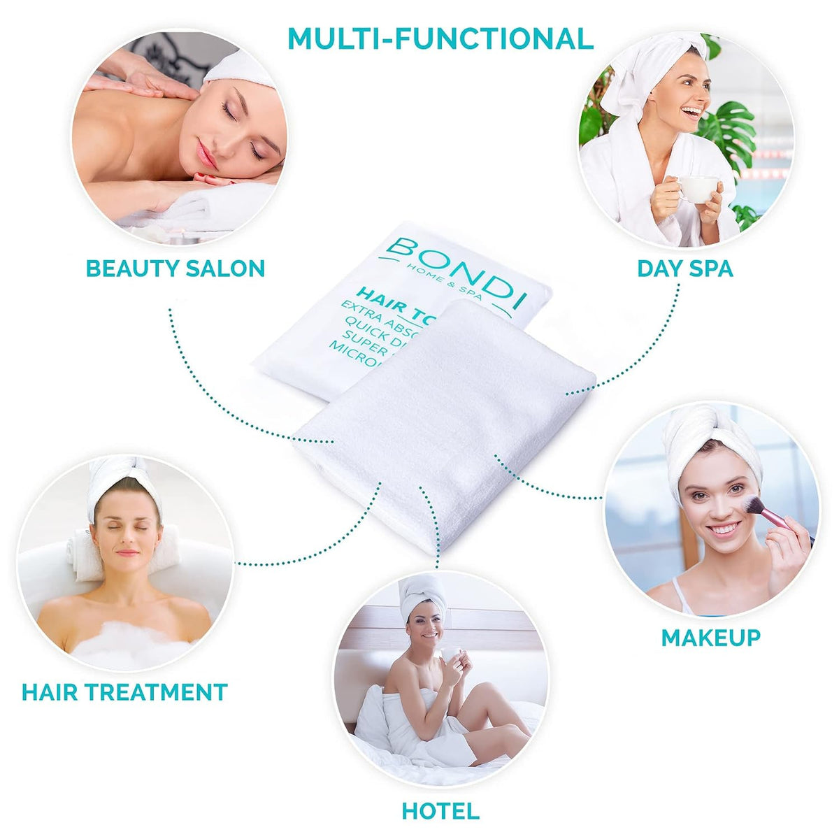 Bondi SPA Toalla de microfibra para el cabello, seca el cabello un...