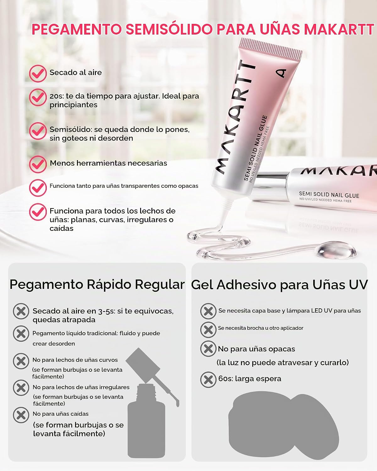 Makartt Pegamento de uñas a presión: 1 fl oz de gran capacidad, sem...