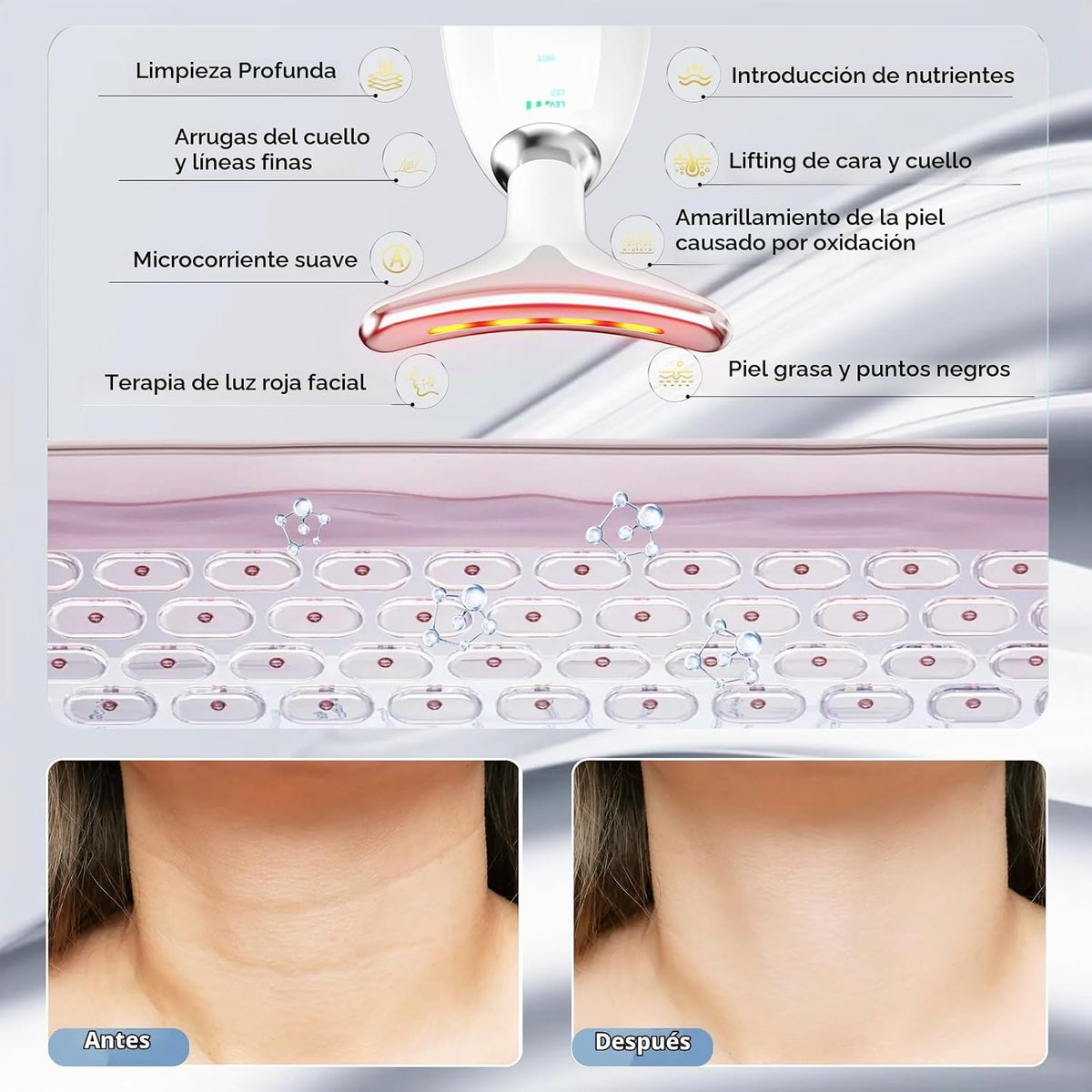 MOYAC Herramienta de masaje facial 7 en 1, terapia de luz roja para...