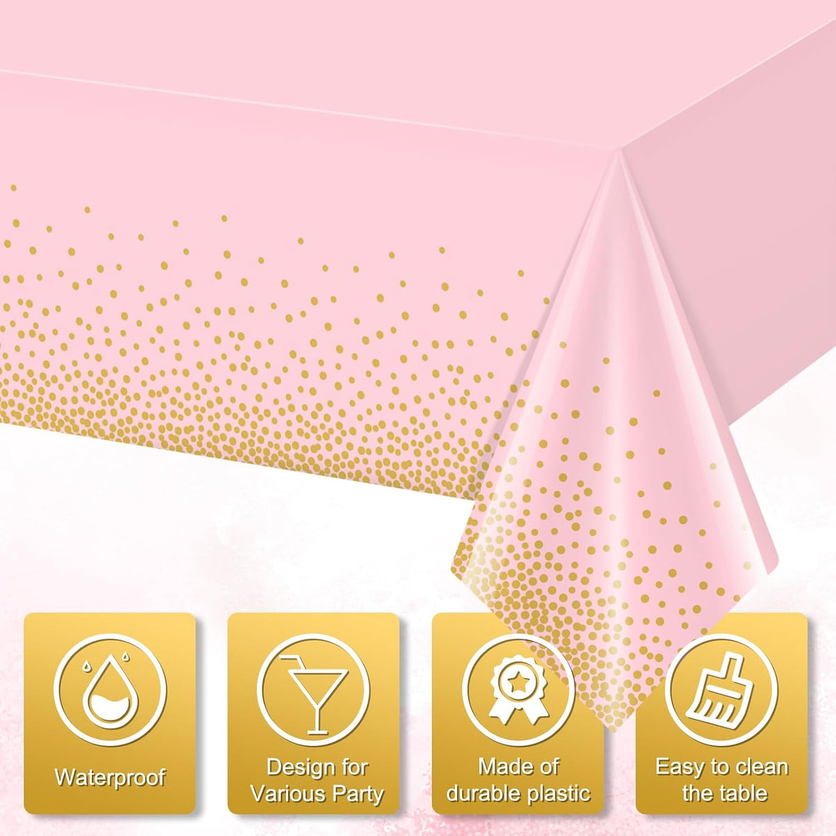 FunnyPars Paquete de 4 manteles de plástico rosa y dorado para fies...