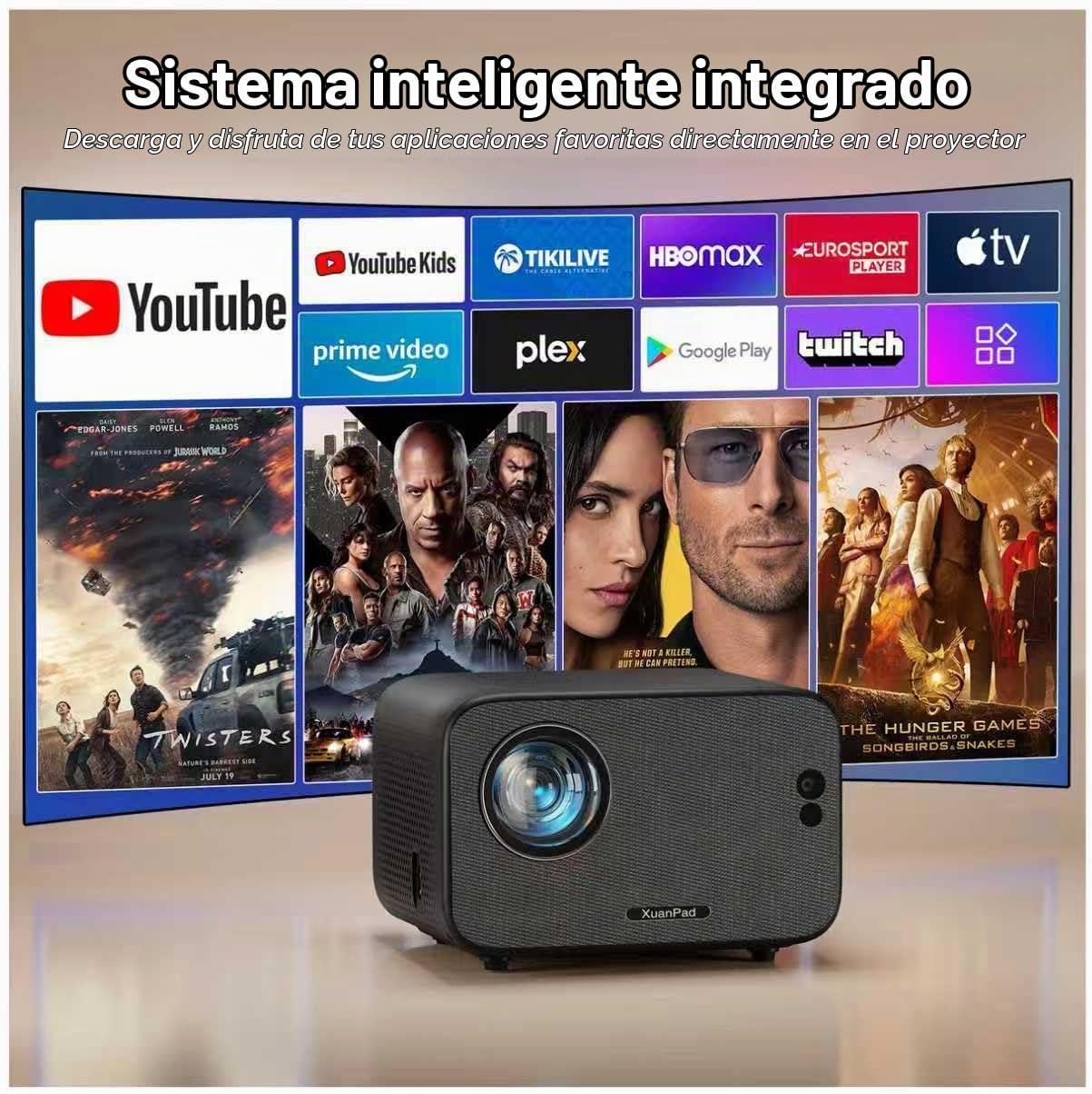 [3000 ANSI y enfoque automático] Mini proyector inteligente negro c...