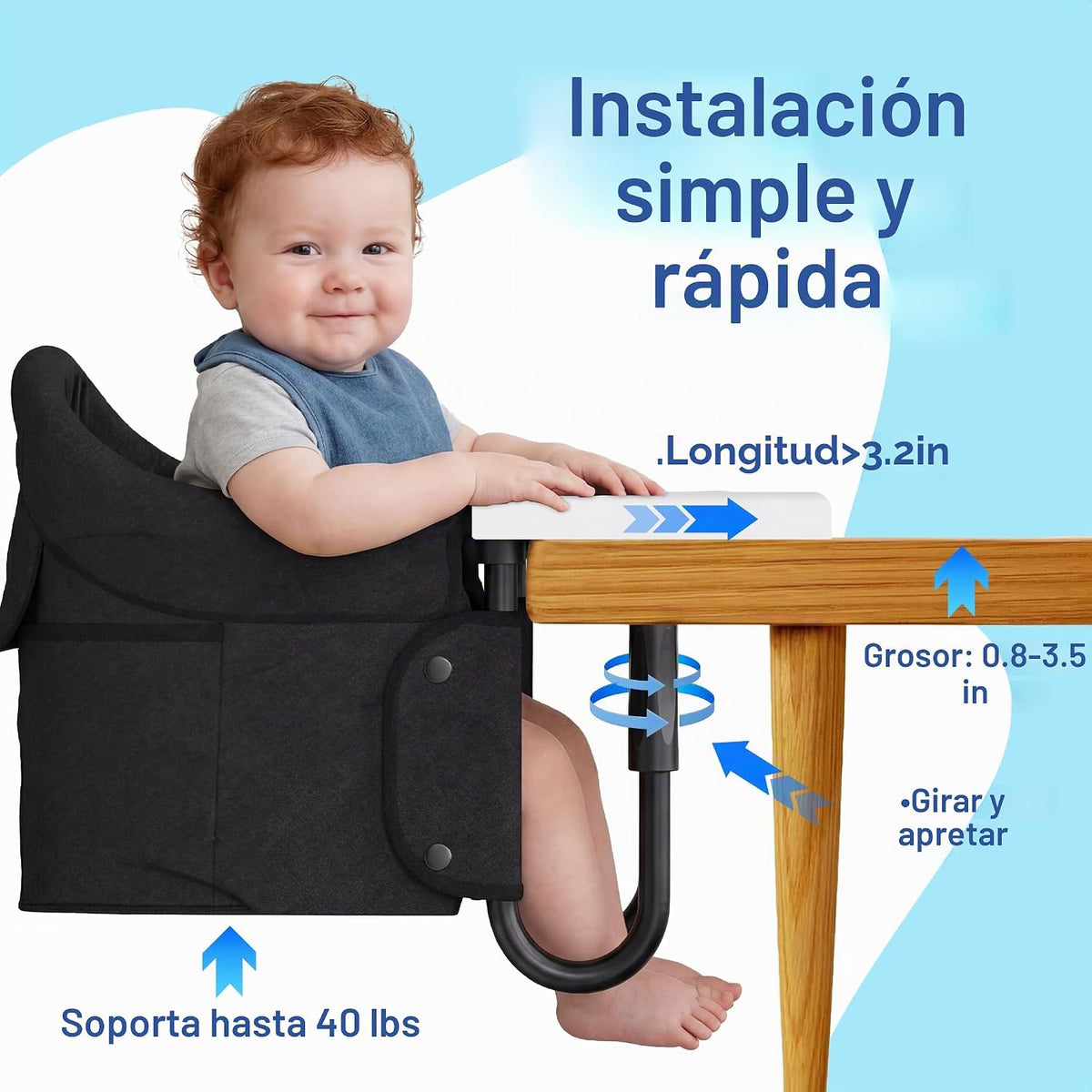 Gryvoth Silla alta portátil de gancho con bandeja para bebé y niño...