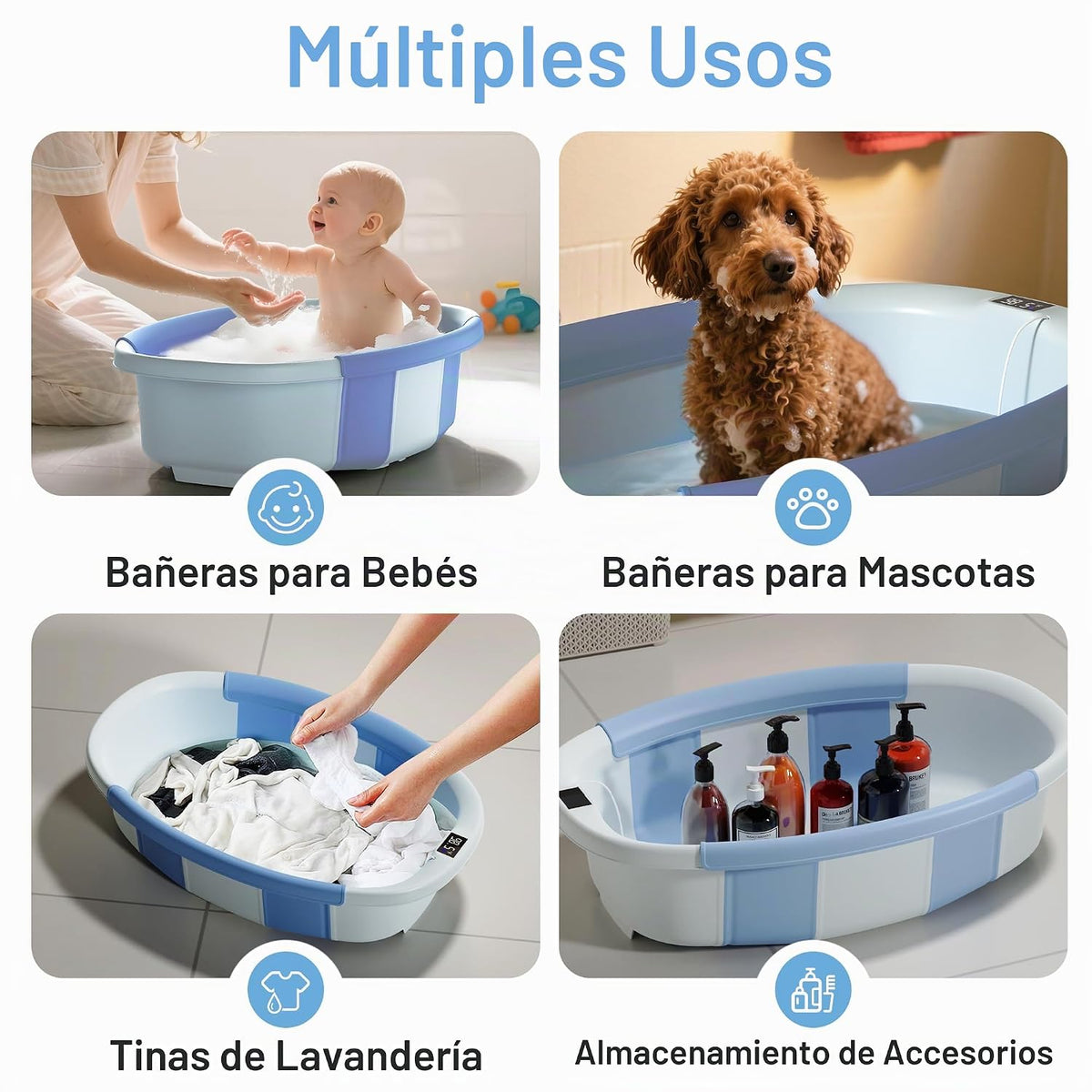 Bañera Plegable para Bebé - Bañera Grande para Bebé con Termómetro...