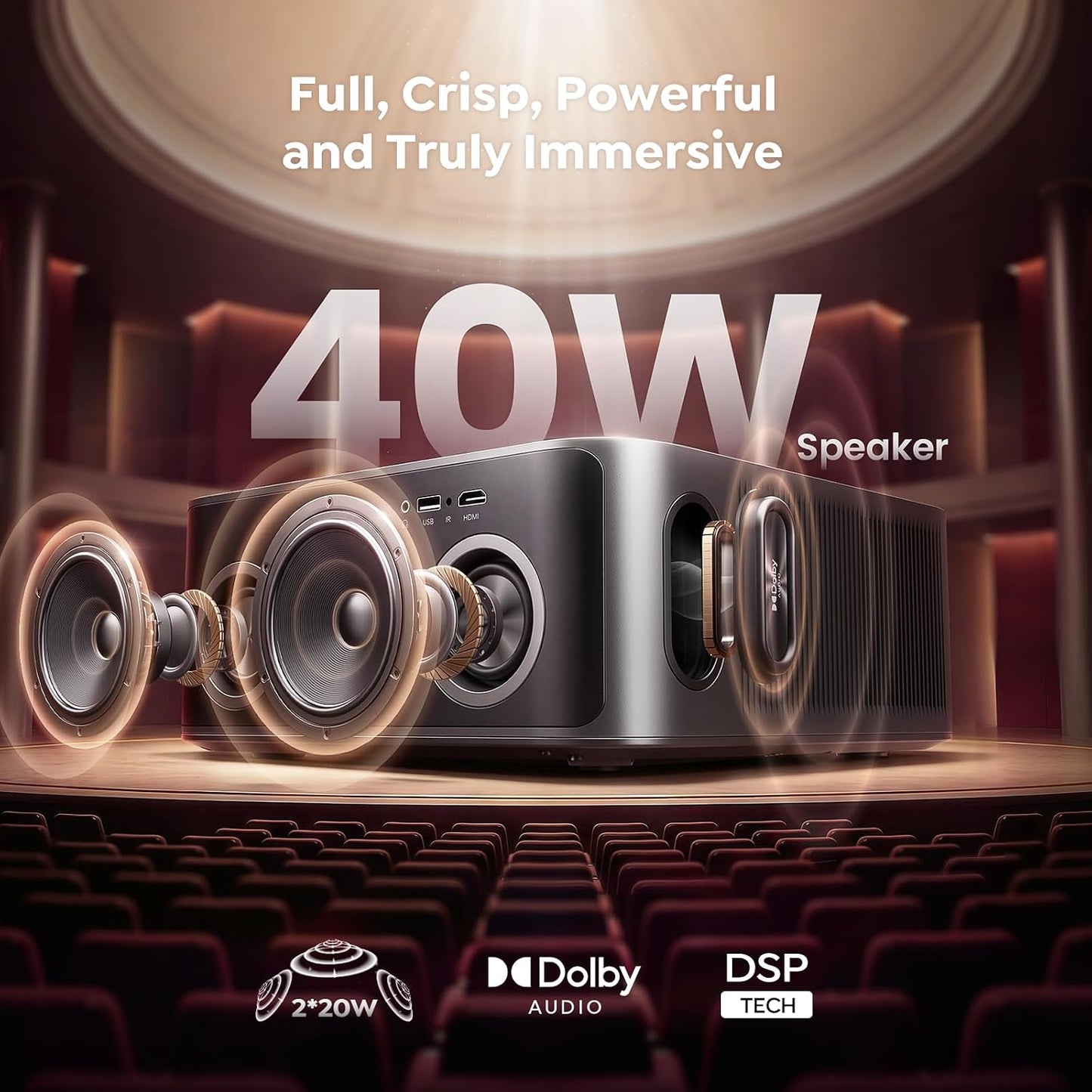 Proyector para exteriores 4K [VIDAA Live TV\/40W Dolby\/920 ISO] co...