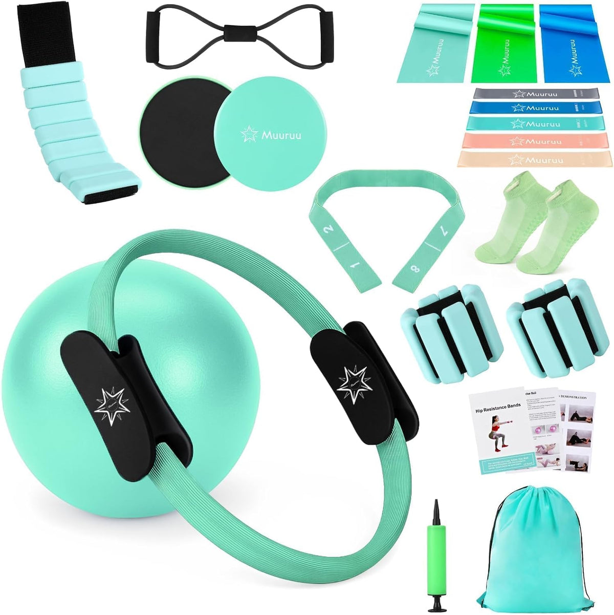 Muuruu Equipo de kit de Pilates, anillo y pelota de Pilates para mu...