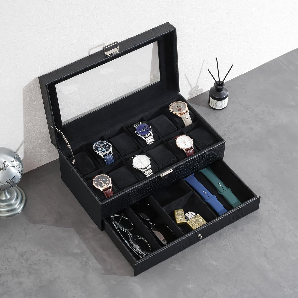 ProCase Caja de reloj, Caja de reloj para hombres con 12 ranuras y...