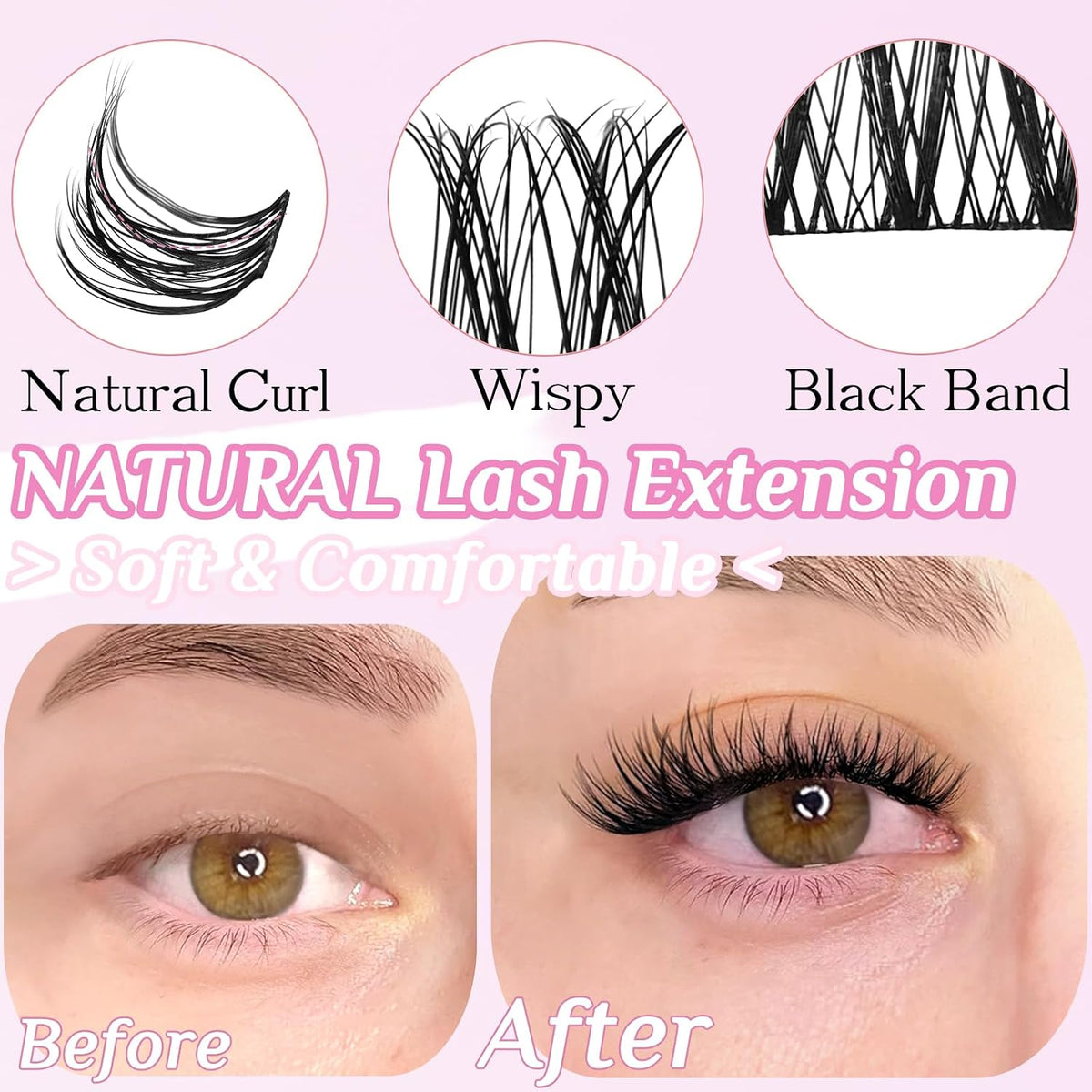 SLSXNL Extensiones de pestañas naturales en racimo de pestañas post...