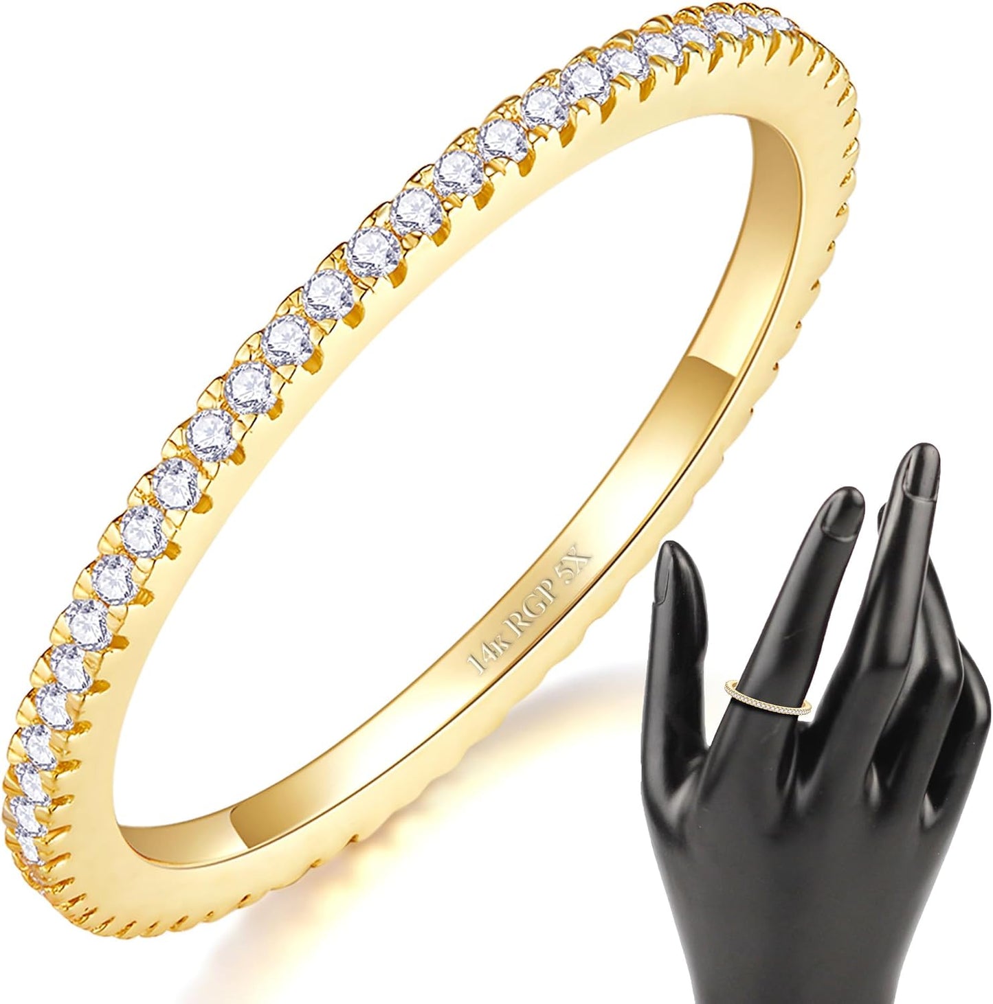 MINDDHA Chapado en oro de 14 quilates - Anillos de eternidad apilab...