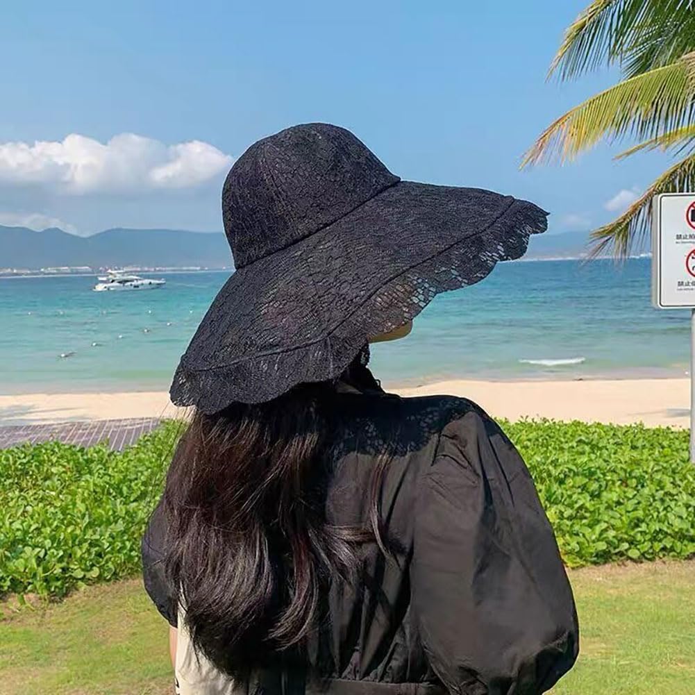 Sombrero de playa de encaje para mujer, sombrero de sol de ala anch...